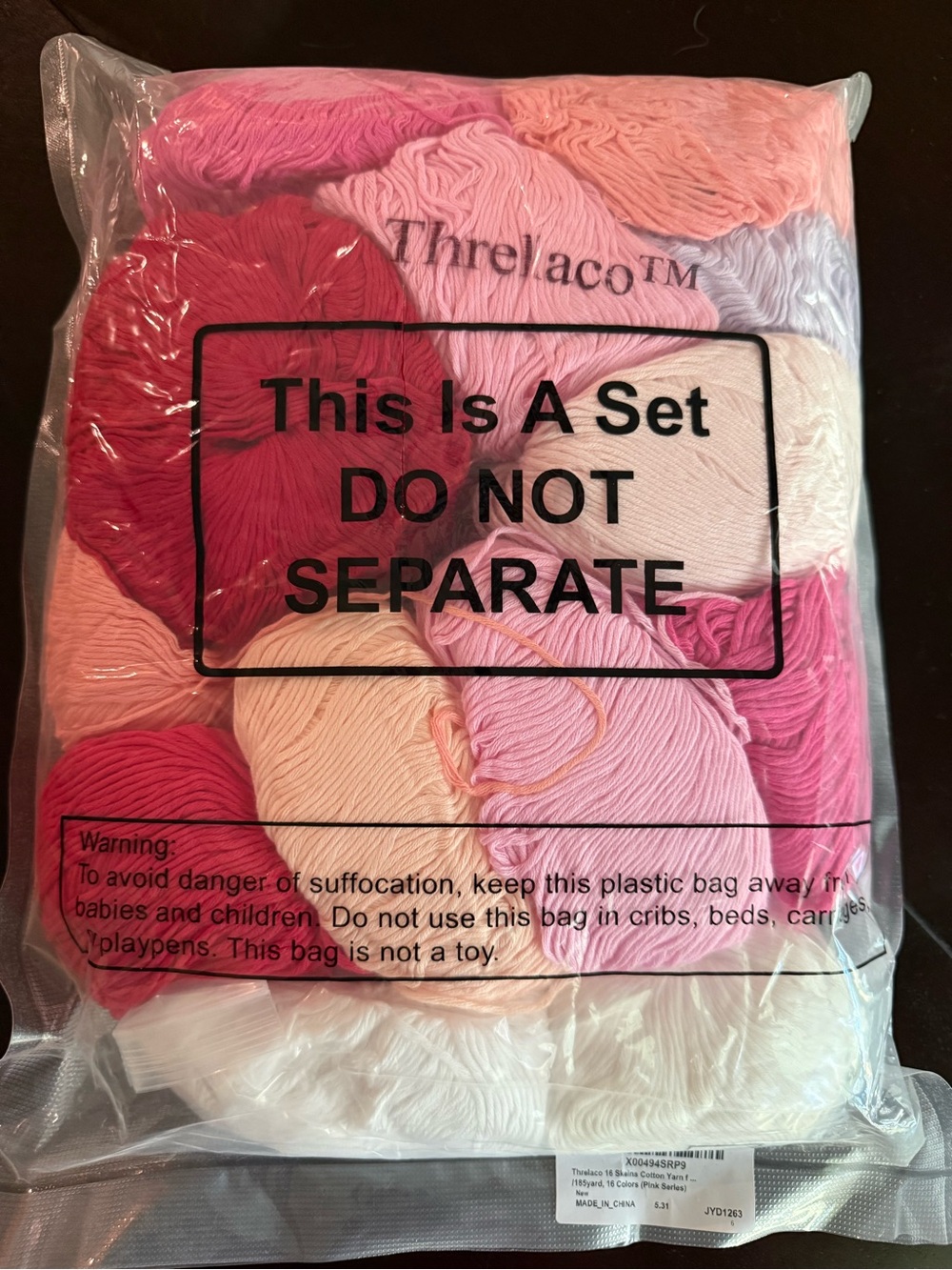 Threlaco 16 Skeins Cotton Yarn Pink Series